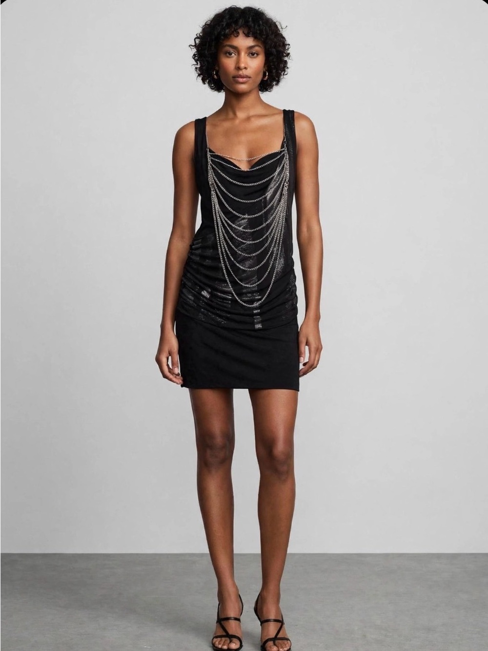 Ed Hardy Black Draped Chain-Detail Sleeveless Dress